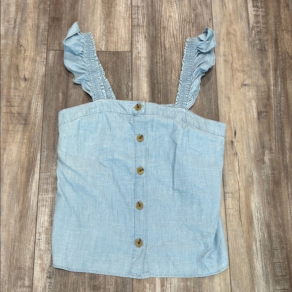 J. Crew Chambray Ruffle Tank Blue  Top Denim size small NEW - Picture 6 of 10